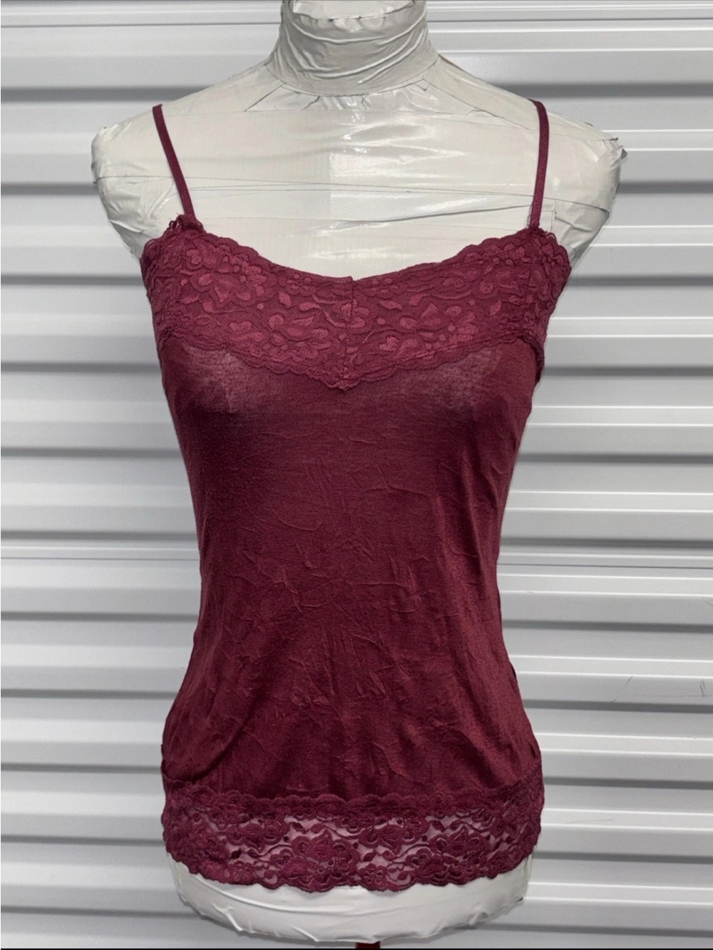 Vanity Y2K VTG Whimsical Fairy Long Body Crinkle Cami Lace Trim Burgundy SZ. S